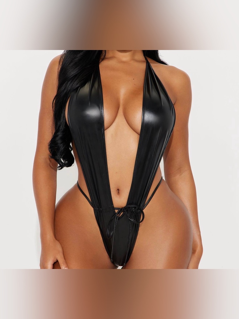 Fashion Nova Black Plunge Teddy